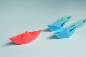 little paper ships blue and red
