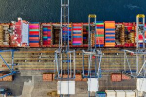 Top-view Photography of Cargo Ship With Intermodal Containers